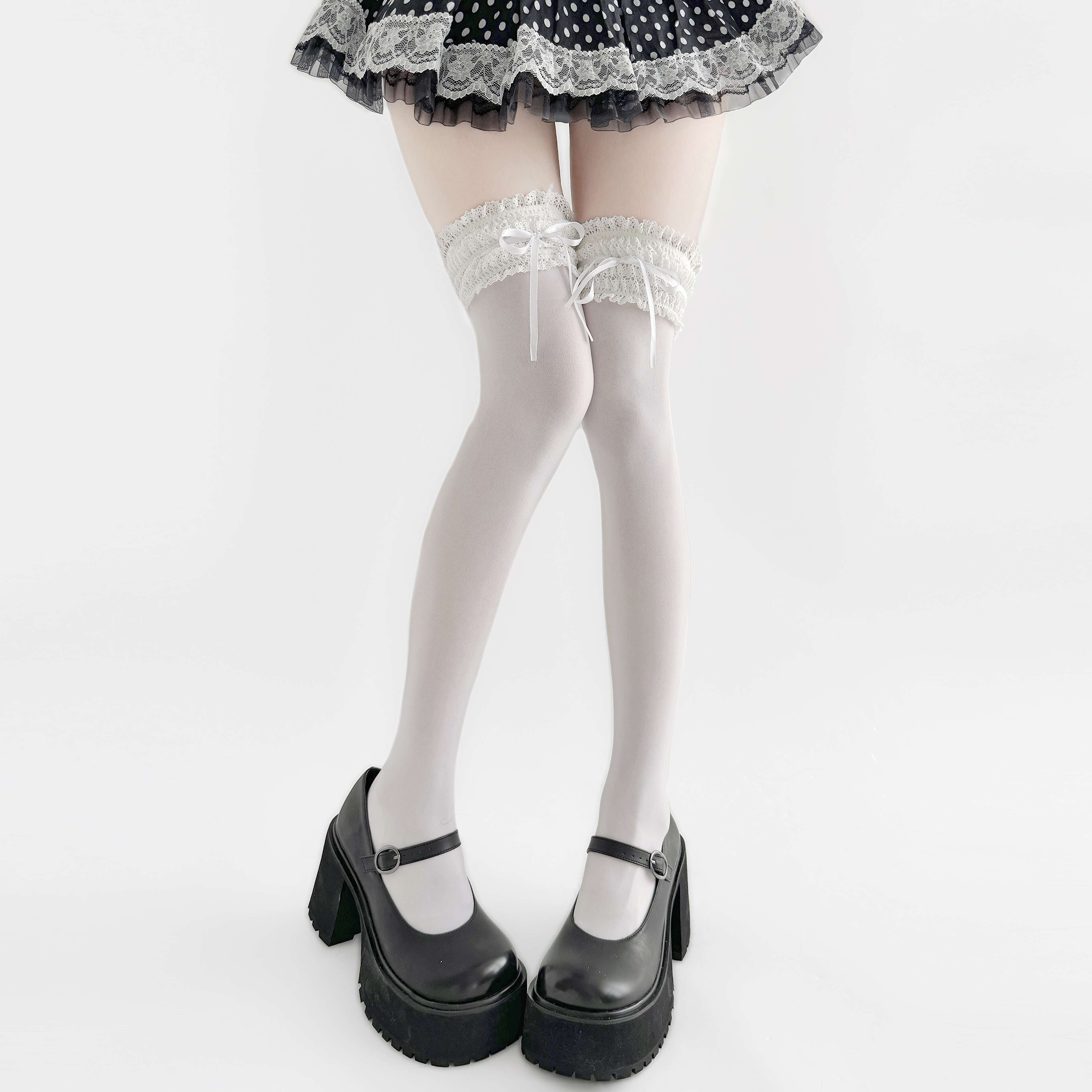 thumbnail for Sweet ballet-style lace bow tie, JK over-the-knee socks, girl cosplay, velvet long thigh socks