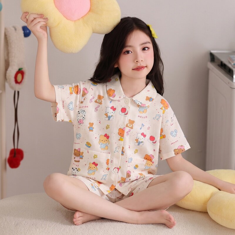 女童睡衣2026夏季新款纯棉短袖薄款棉纱中大童公主女孩家居服套装