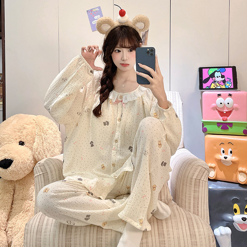 儿童睡衣春秋季长袖新款大童女童纯棉甜美款初中生女孩家居服套装