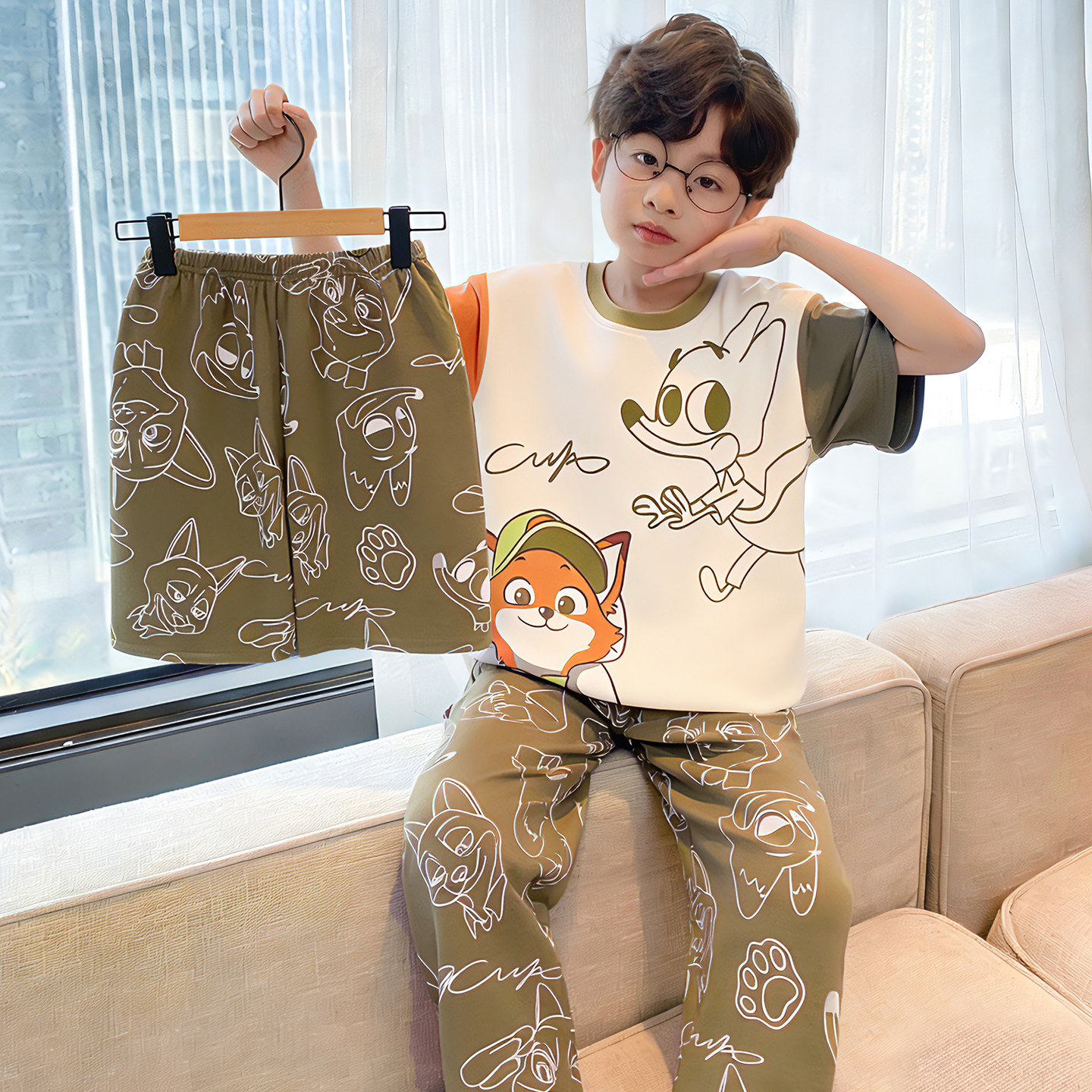 儿童睡衣2026新款夏季款男童短袖纯棉薄款三件套中大童家居服套装