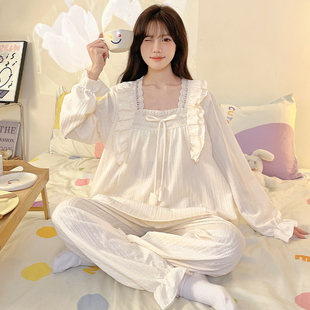 宫廷风女孩春秋季新款睡衣2026女童纯棉长袖初中生公主家居服套装