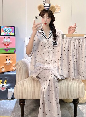 女童夏季睡衣初中生胖MM女童冰丝三件套空调服短袖休闲家居服套装