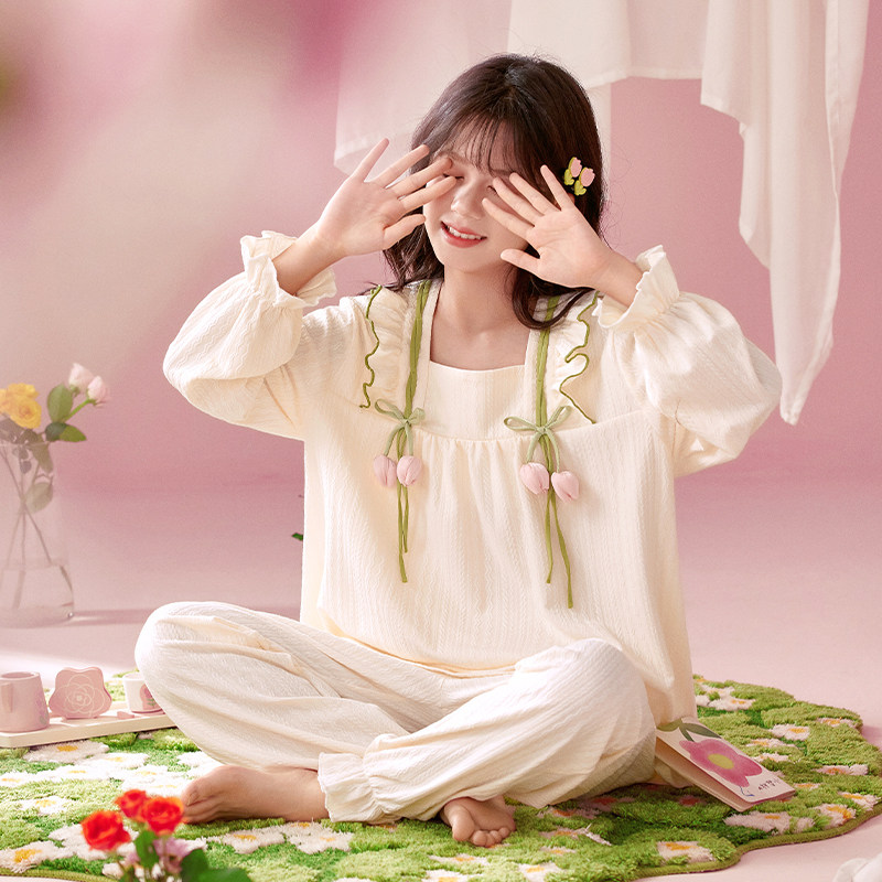 女童睡衣宫廷风纯棉长袖中大童女孩公主家居服套装2026春秋季新款