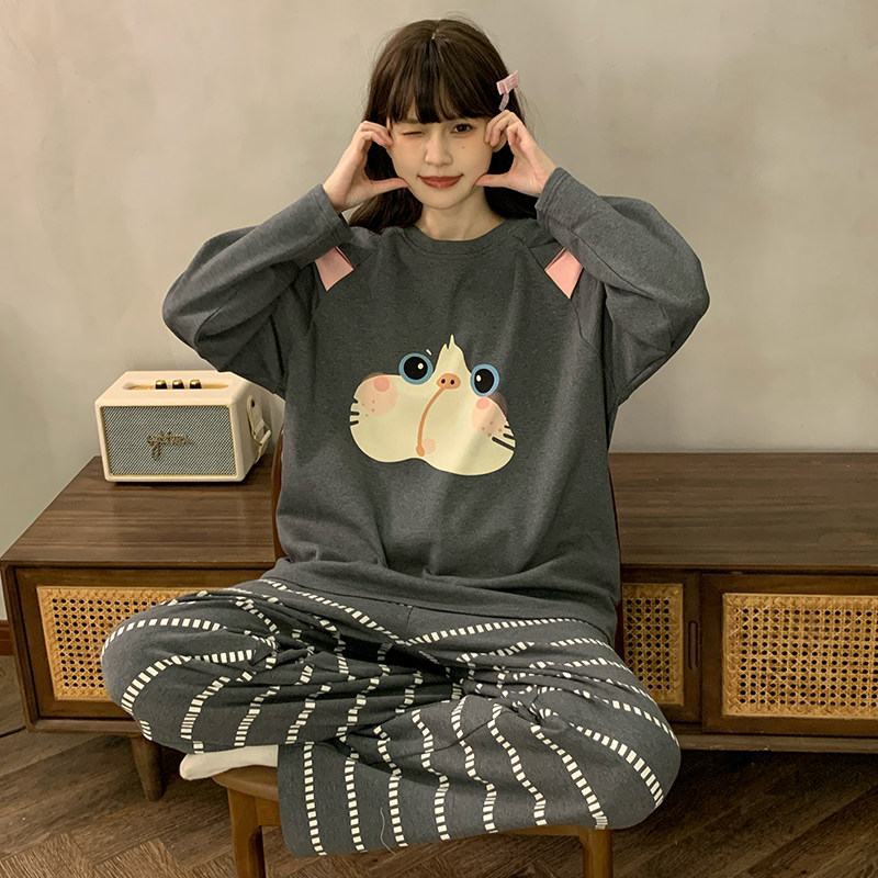 女童睡衣2026春秋季新款长袖纯棉初中生休闲卡通路西法家居服套装