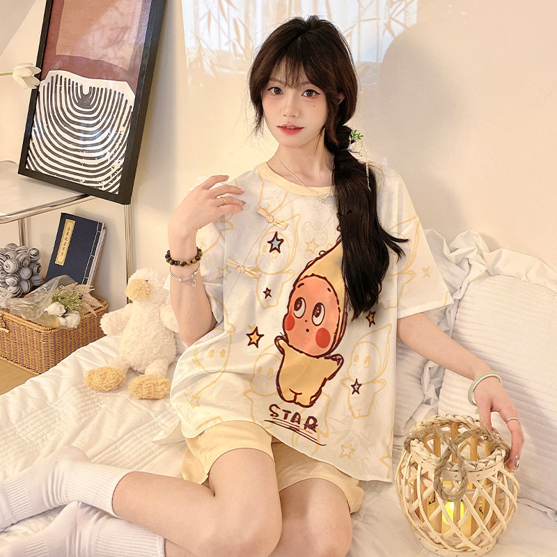 女童夏季新款初中生国风睡衣短袖空调服缎面丝绸女大童家居服套装