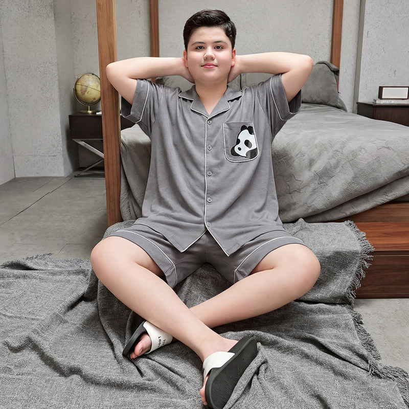 夏季胖童睡衣男孩加肥加大纯棉短袖青少年套装中大童卡通款家居服