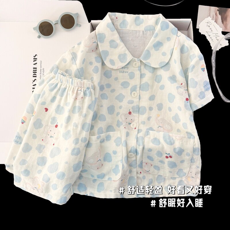 女童睡衣2026夏季新款纯棉短袖薄款棉纱中大童女孩可爱家居服套装