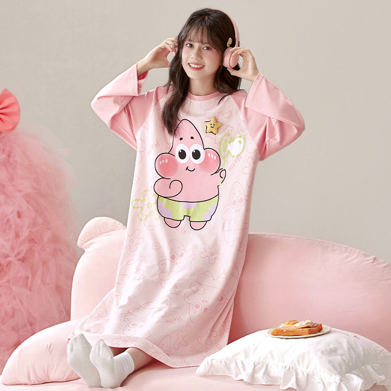 儿童睡衣春秋季纯棉中大童女童睡裙女孩长袖2026新款家居服派大星