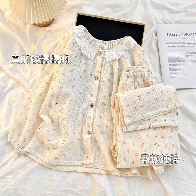 儿童睡衣2026新款女童纯棉纱布秋季睡衣长袖卡通中大童家居服套装