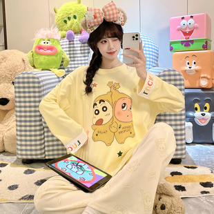 女童睡衣2026春秋季新款长袖纯棉初中生休闲星星人大童家居服套装