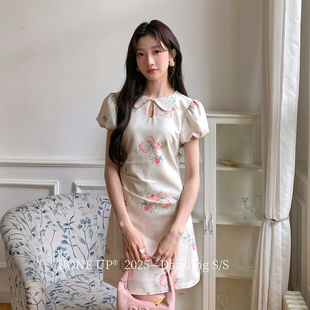 显瘦连衣裙提花娃娃领泡泡袖 宫廷风甜美温柔优雅修身 碎花千金短裙