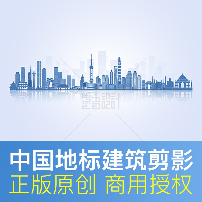 中国城市地标建筑剪影天际线原创商用形象墙PPT背景图商用素材PSD
