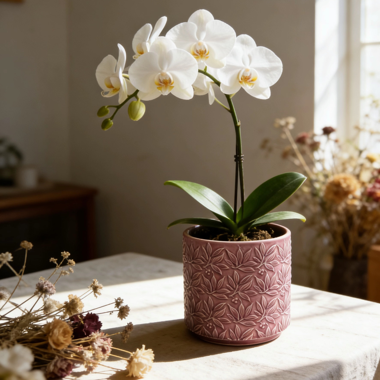 北欧陶瓷浮雕花冰裂釉蝴蝶兰花盆复古家居软装轻奢艺术透气简约