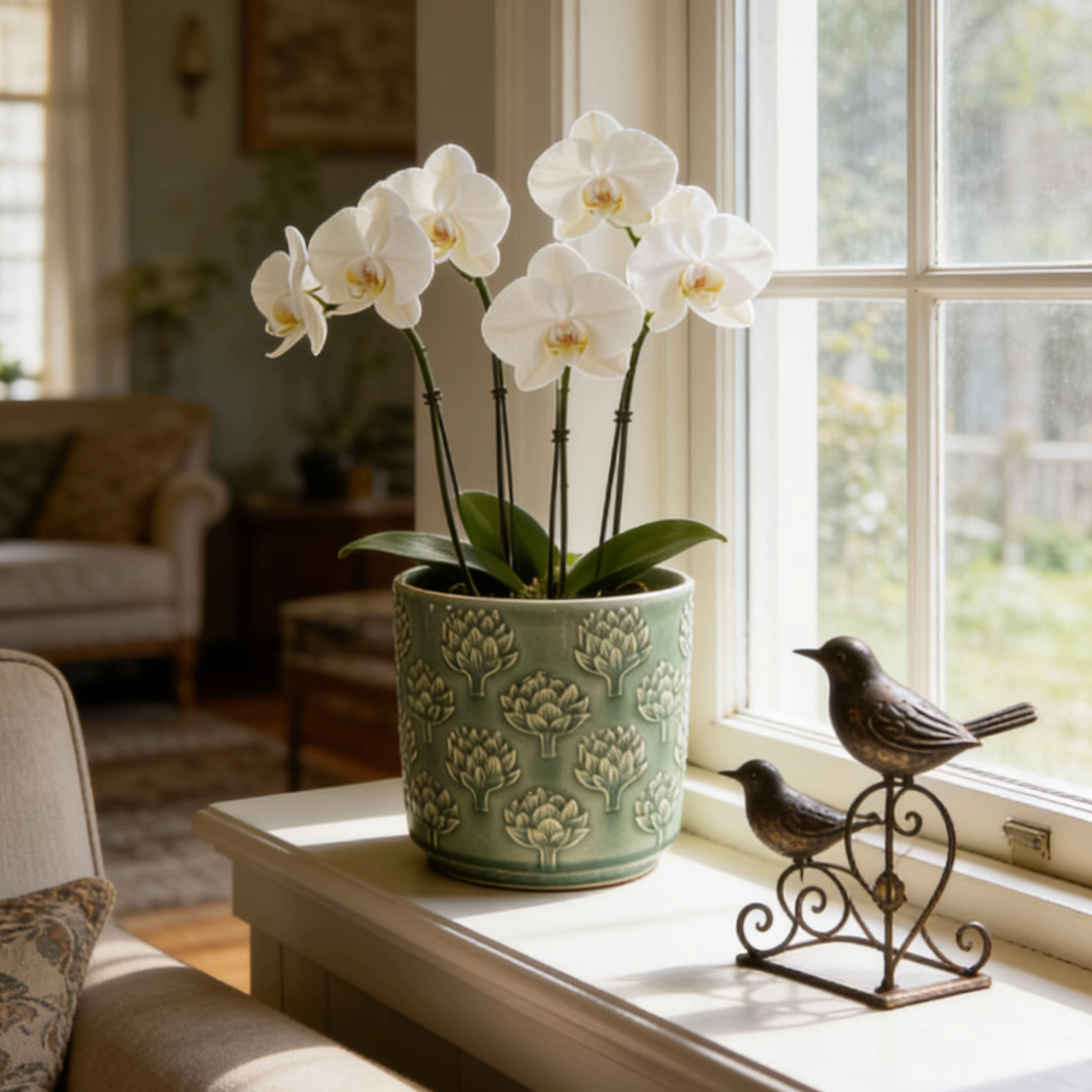 北欧陶瓷浮雕花冰裂釉蝴蝶兰花盆复古家居软装轻奢艺术透气简约