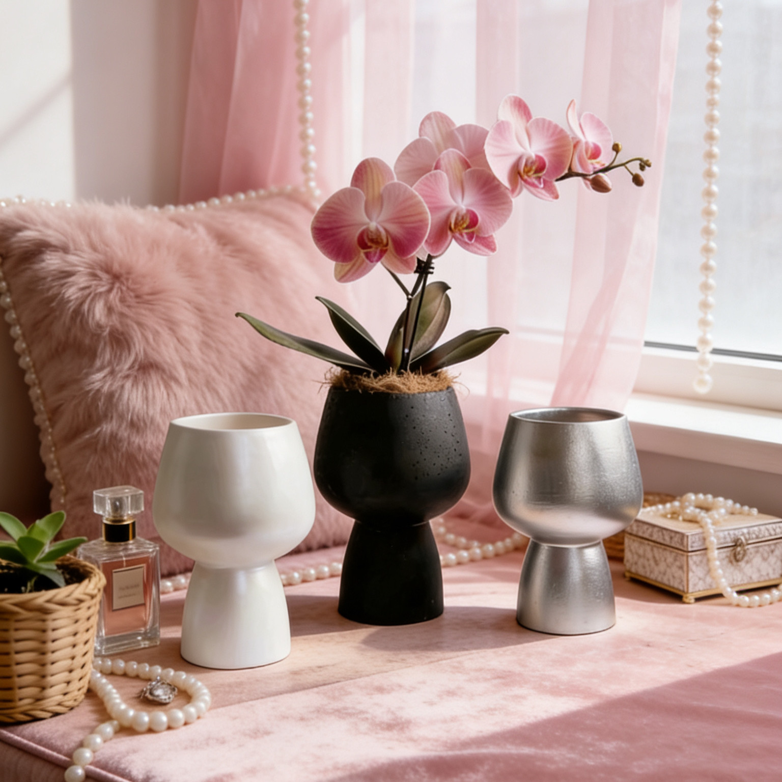 外贸花盆高脚北欧极简风桌面家居陶瓷蝴蝶兰高档轻奢高级感花器,鲜花速递/花卉仿真/绿植园艺,花盆,淘宝优惠券,粉丝福利购,淘宝优惠卷