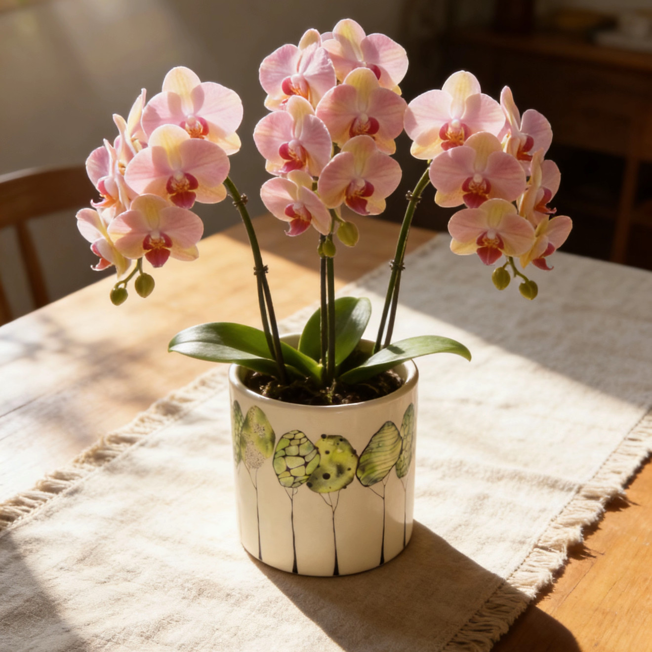 北欧陶瓷浮雕花冰裂釉蝴蝶兰花盆复古家居软装轻奢艺术透气简约