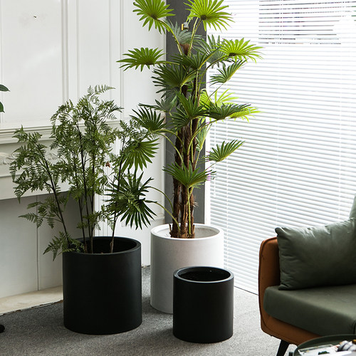 镁泥北欧直筒落地花盆