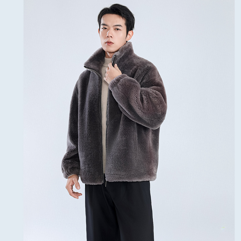 全羊毛颗粒羊羔绒皮草外套男短款加厚羊剪绒皮毛皮一体宽松夹克潮