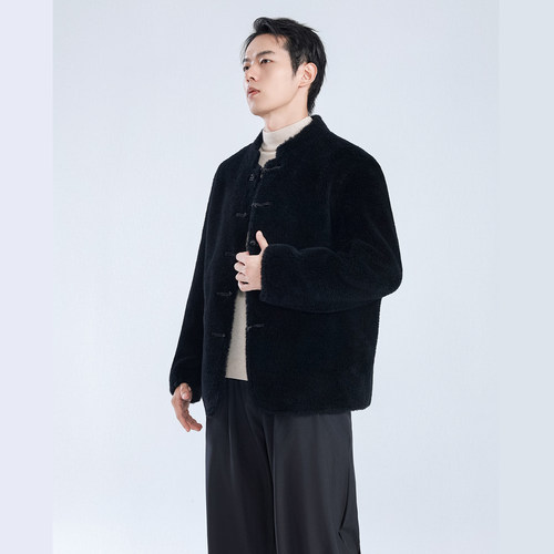 新中式国风中山装男士皮草外套