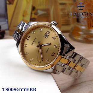 瑞士正品tangin天珺手表 机械男表全自动日历T8008GYYEBB金色8008