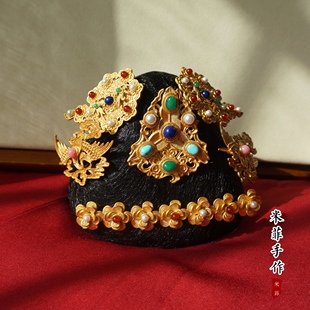 明制汉服狄髻头面头饰多宝重工发冠头饰掩鬓发夹发钗古风百搭配饰