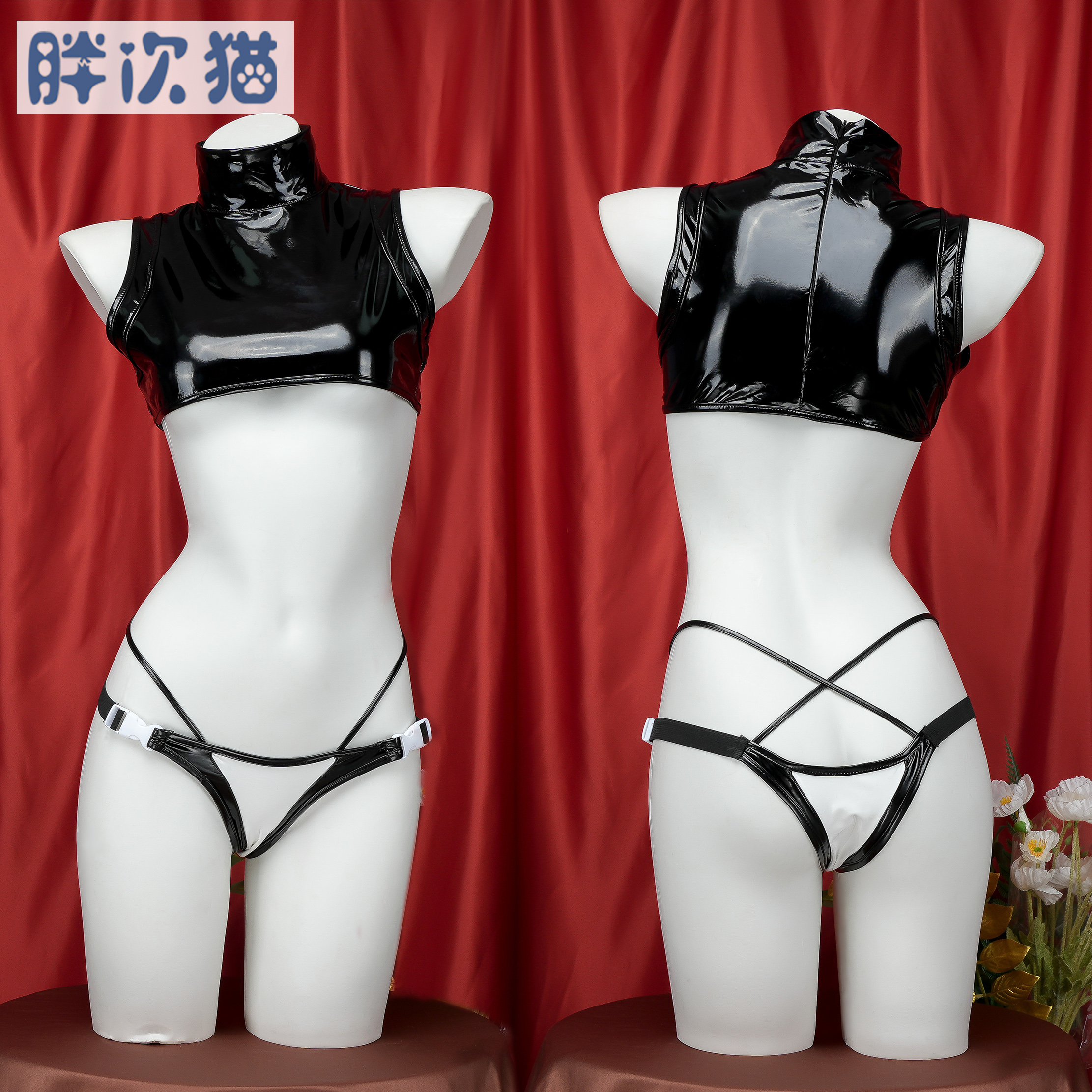 超短皮革背心套装性感家居服