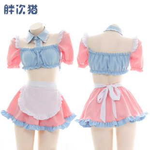 二次元 粉蓝私房连衣裙家居服睡衣性感女佣制服睡裙 软妹女仆套装