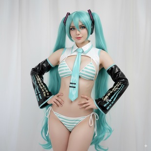 比基尼套装 皮革初音未来短款 miku亮面二次元 服 cosplay打歌服 公式