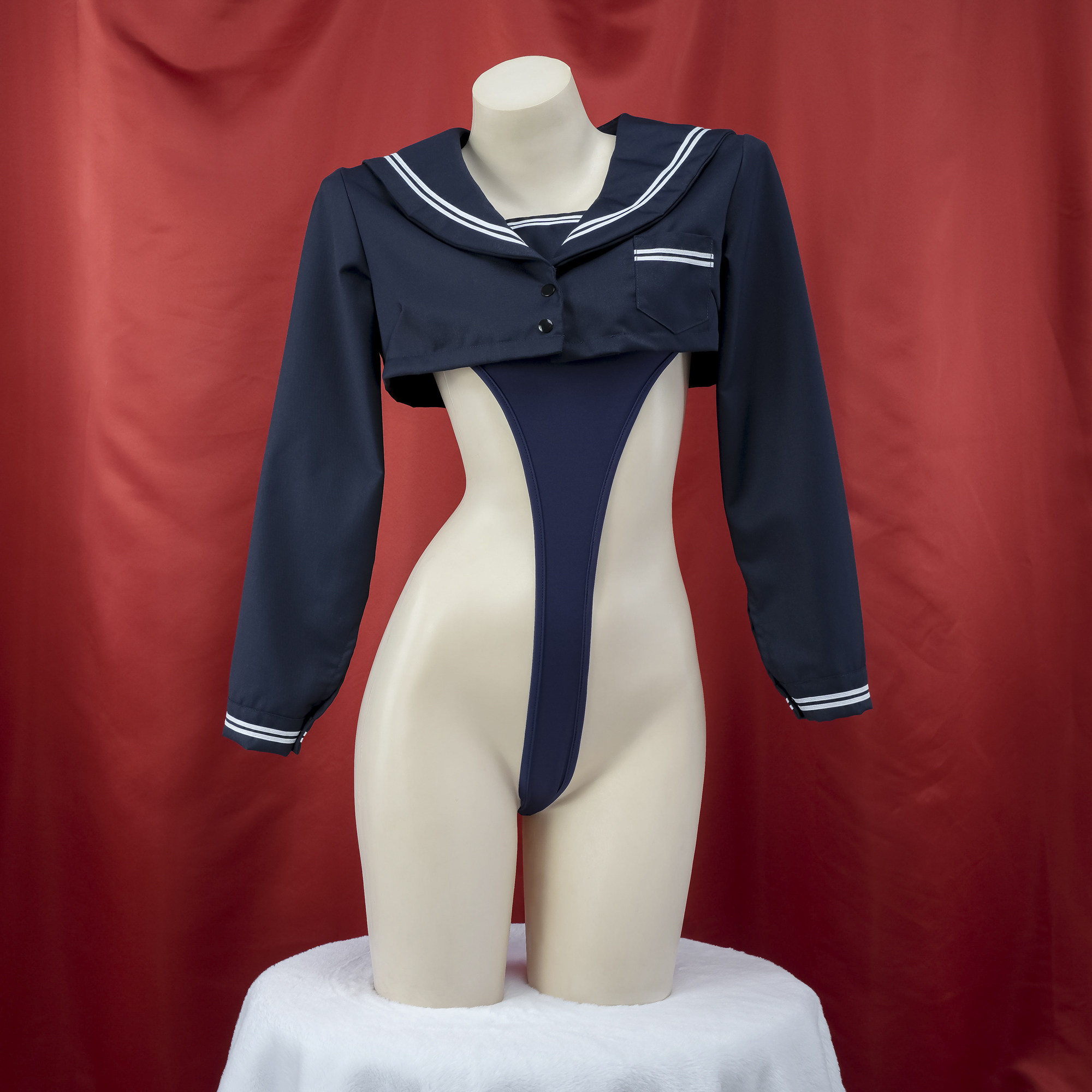 短款水手服连体泳衣套装