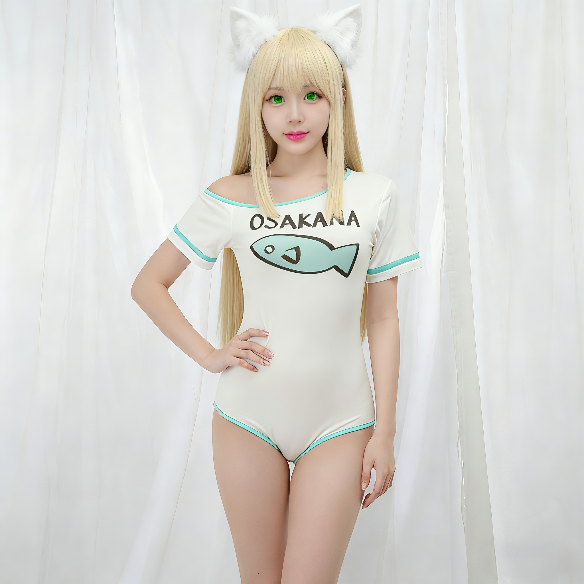 黄豆粉猫娘连体衣cosplay