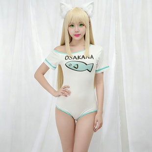 黄豆粉猫娘连体衣 性感连体T恤家居服睡衣私房写真cosplay 二次元