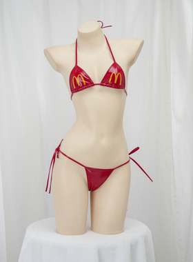 皮革金拱门比基尼 麦门亮面漆皮分体式套装性感绑带私房麦记M睡衣