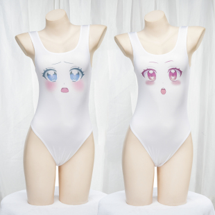 无胸垫水着性感微透连体衣 开D泳装 动漫印花连体福利泳衣 二次元