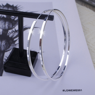 极简方管素圈大耳圈耳环S925纯银简约个性方形圆圈耳钉耳坠气质女