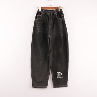 童装 大童 牛仔裤 百搭磨破猫抓刺绣宽松弹力老爹裤 春秋款