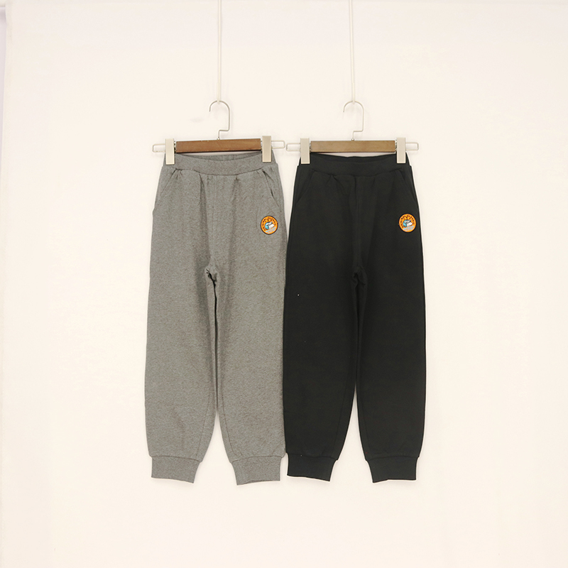 三色左侧布贴毛圈料休闲束口裤