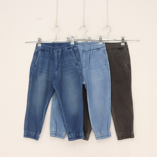 纯色毛圈料弹力牛仔束口裤