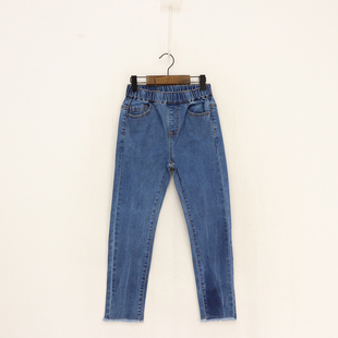 B春秋款童装   女童两色后裤脚刺绣红字母毛边小脚牛仔裤    D1M