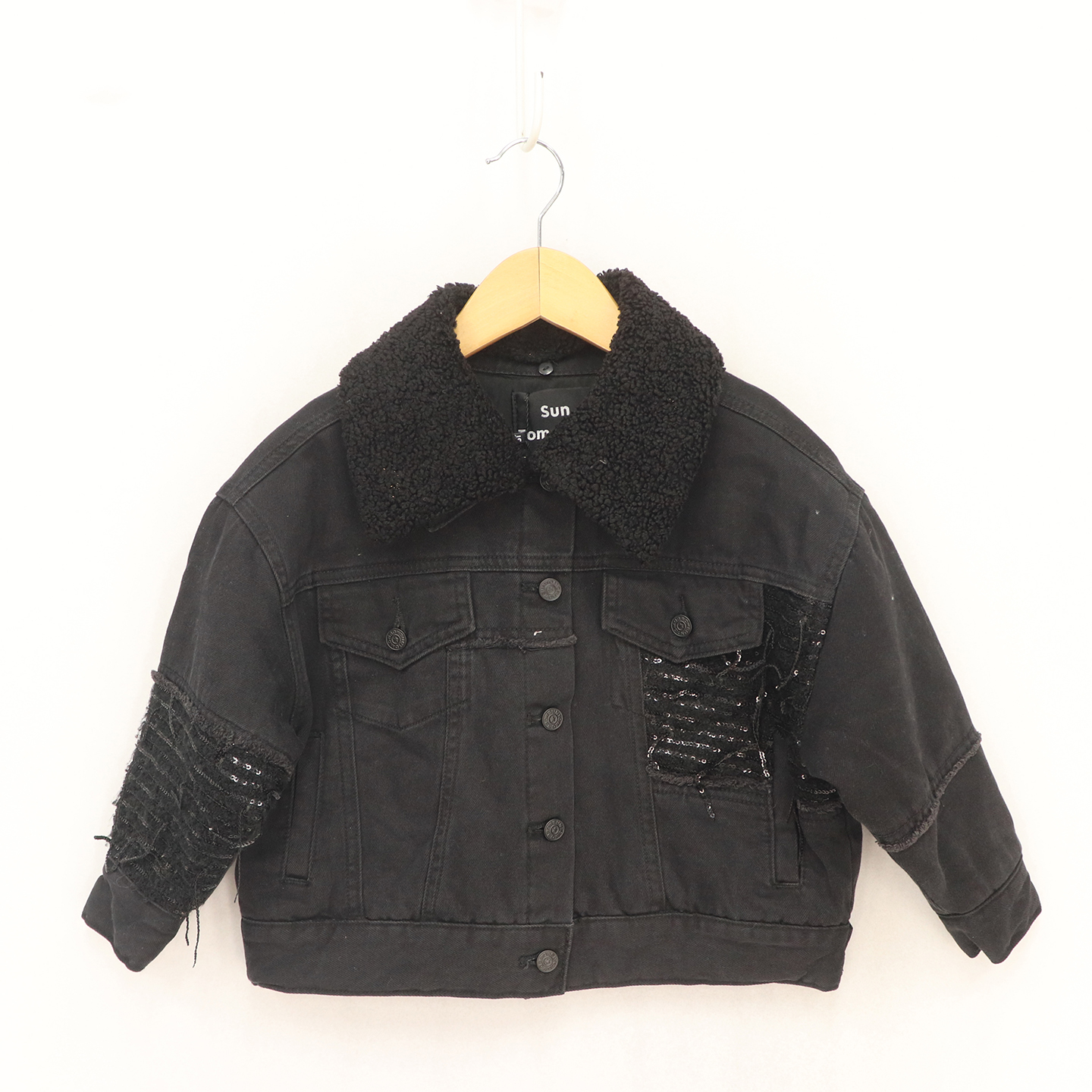 拼接亮片夹棉羊羔毛可拆卸外套