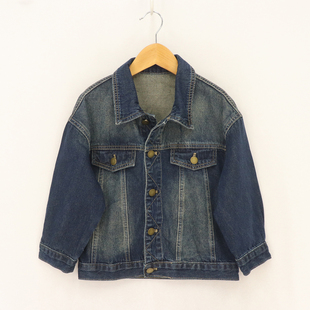 内销春秋款童装 男童排扣处三角形黄线条牛仔外套 D1D