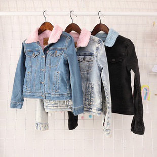微瑕-秋冬款童装 女童羊羔绒内里短款牛仔衣外套 欧美单
