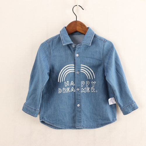 男女童彩虹图案薄款牛仔衬衣