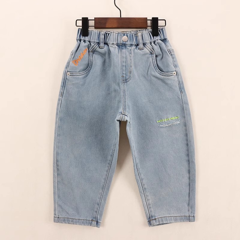 B春秋款童装  男童纯棉薄款口袋字母割破九分老爹裤牛仔裤DD