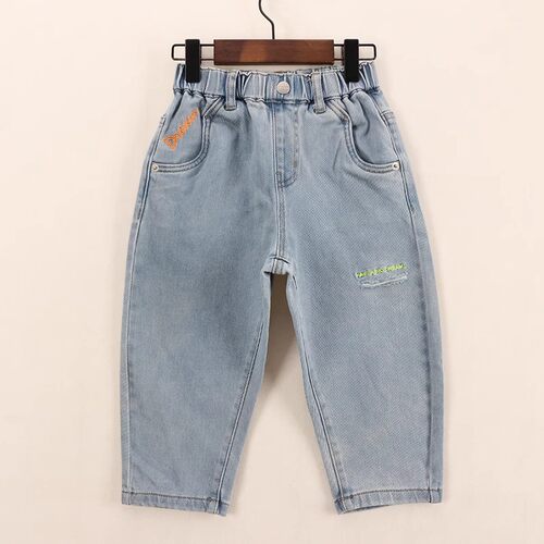B春秋款童装  男童纯棉薄款口袋字母割破九分老爹裤牛仔裤DD