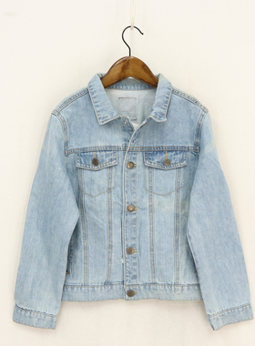 春秋款童装   中童假翻盖口袋浅蓝简约纯棉牛仔外套     D1M