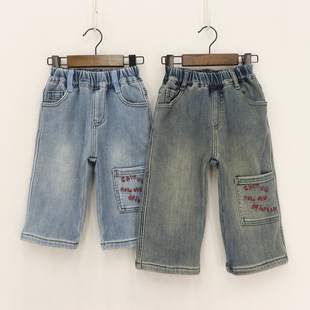 韩单冬款童装   小童松紧腰大口袋刺绣红字母加绒阔腿裤  D1A