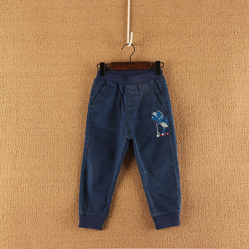 松紧腰滑板卡通毛圈料束口裤