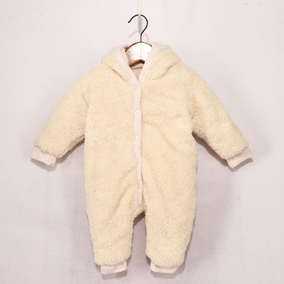 带耳朵帽羊羔绒加厚连体裤