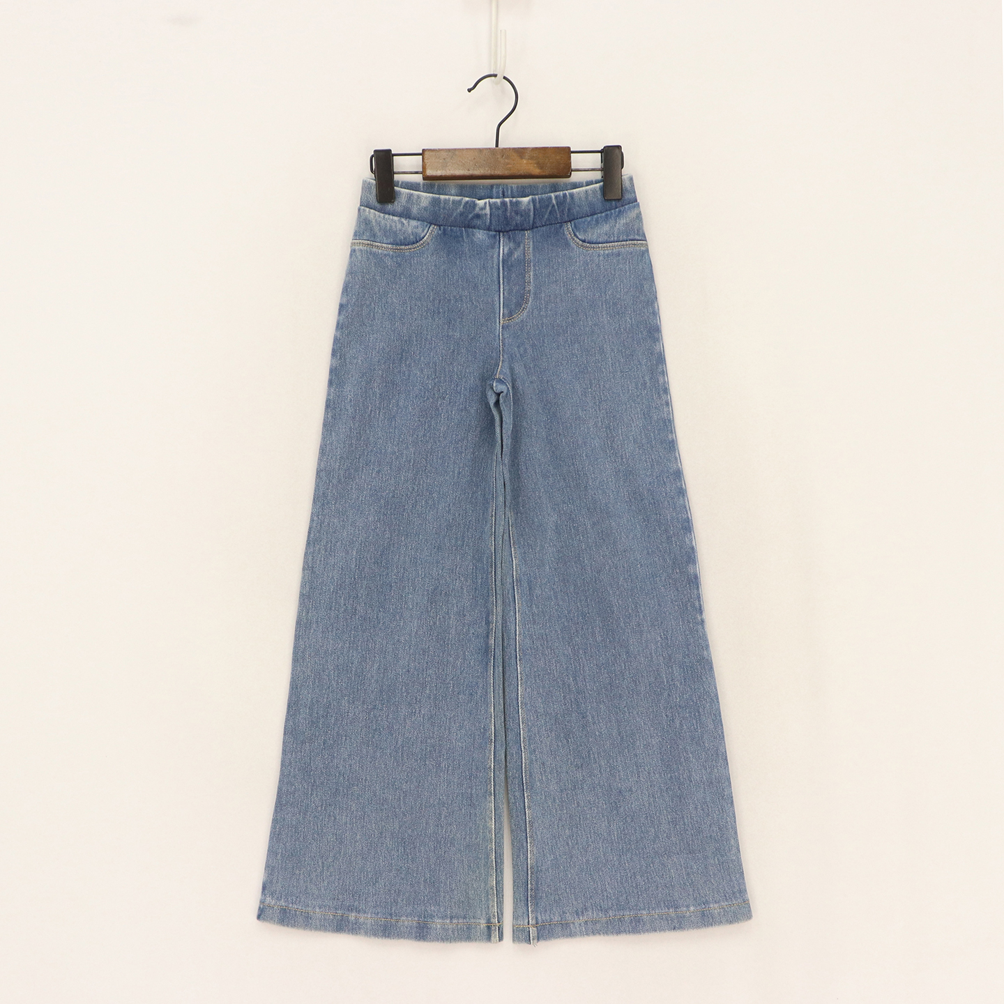 女童假口袋磨白厚款弹力微喇裤