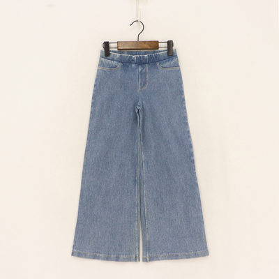 女童假口袋磨白厚款弹力微喇裤